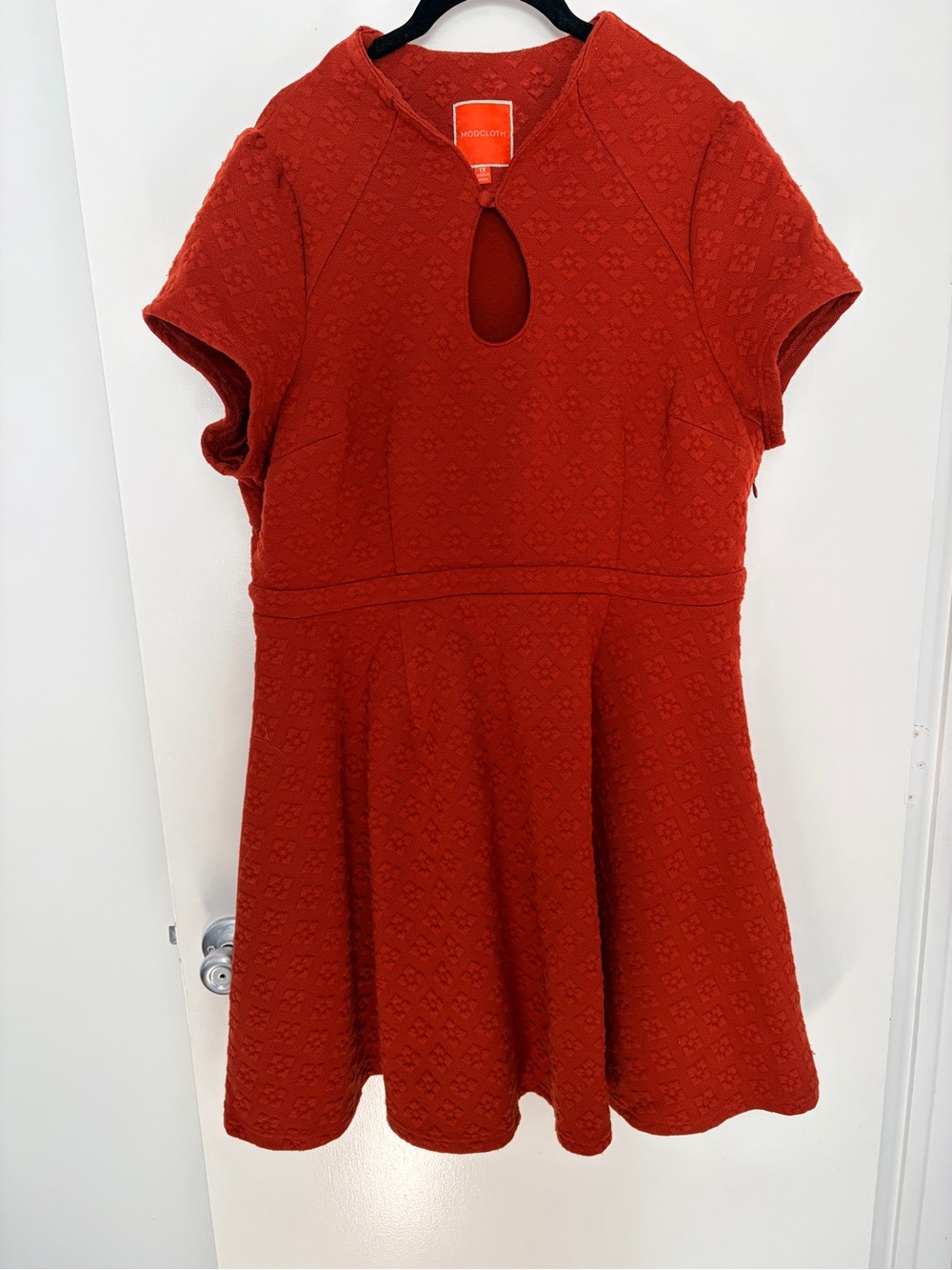 ModCloth Rust Textured Fit & Flare Dress Women’s 1X Plus Size Keyhole Retro